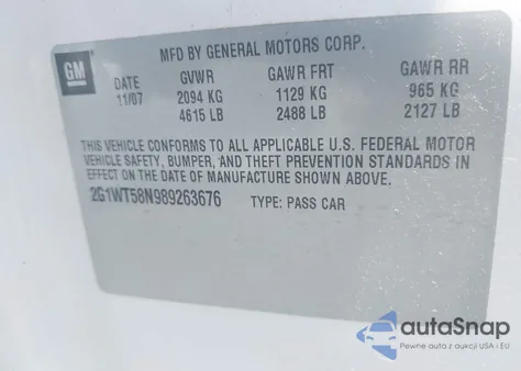 2008 Chevrolet Impala Lt из США, поврежденный, VIN 2G1WT58N989263676